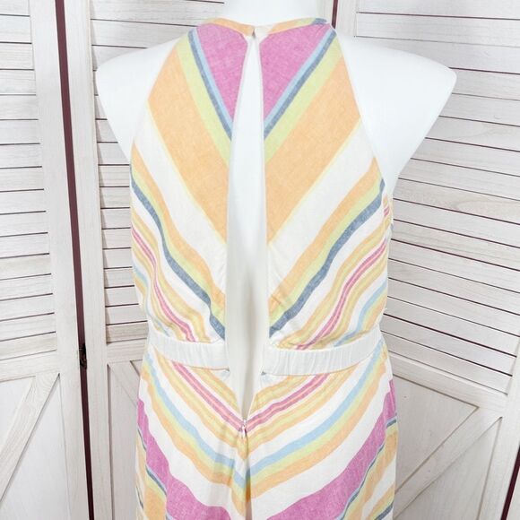 New York & Company Linen Blend Striped Halter Midi Dress Sundress Pink Multi XL - Picture 7 of 14